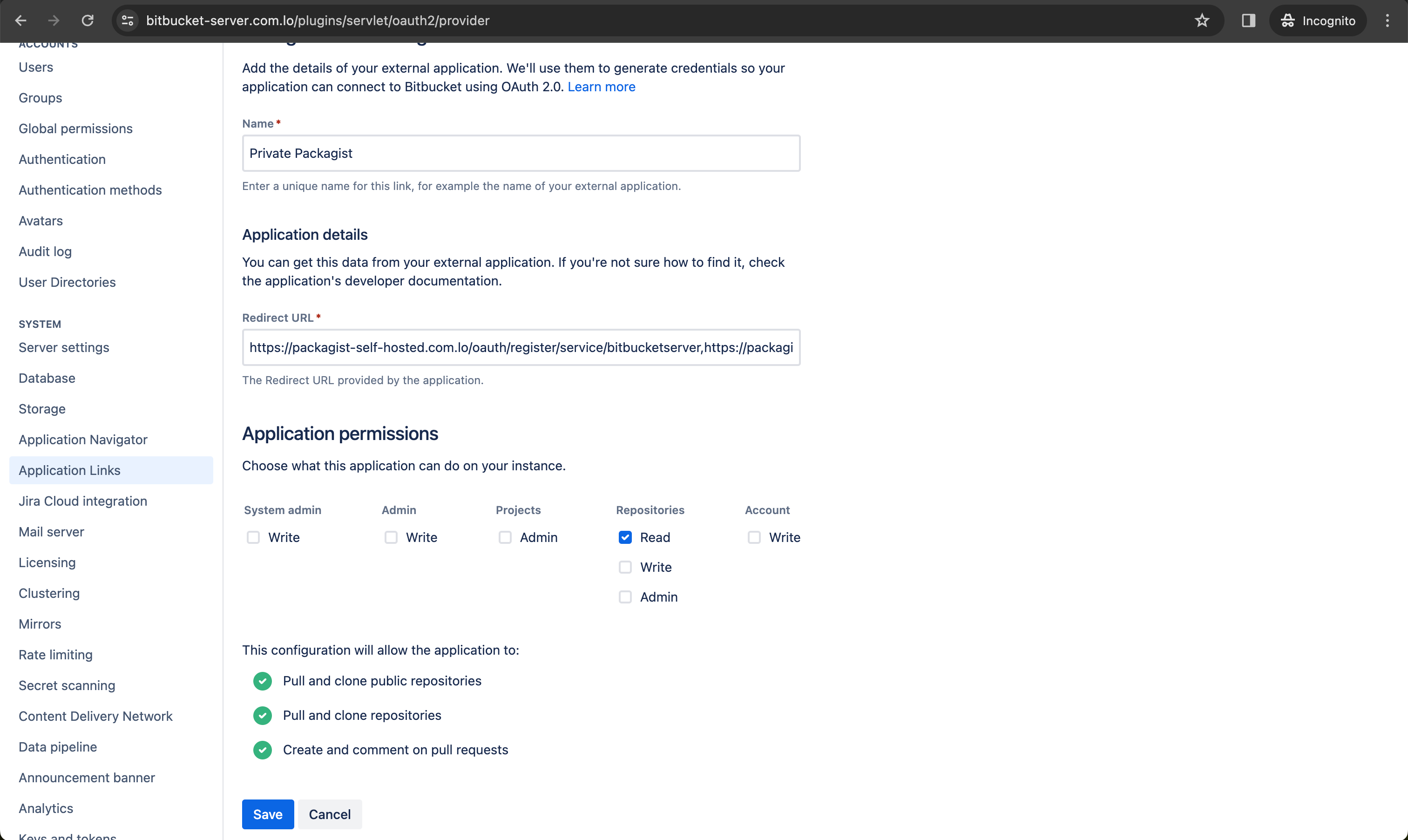 Bitbucket Data Center / Server Configure Application Link